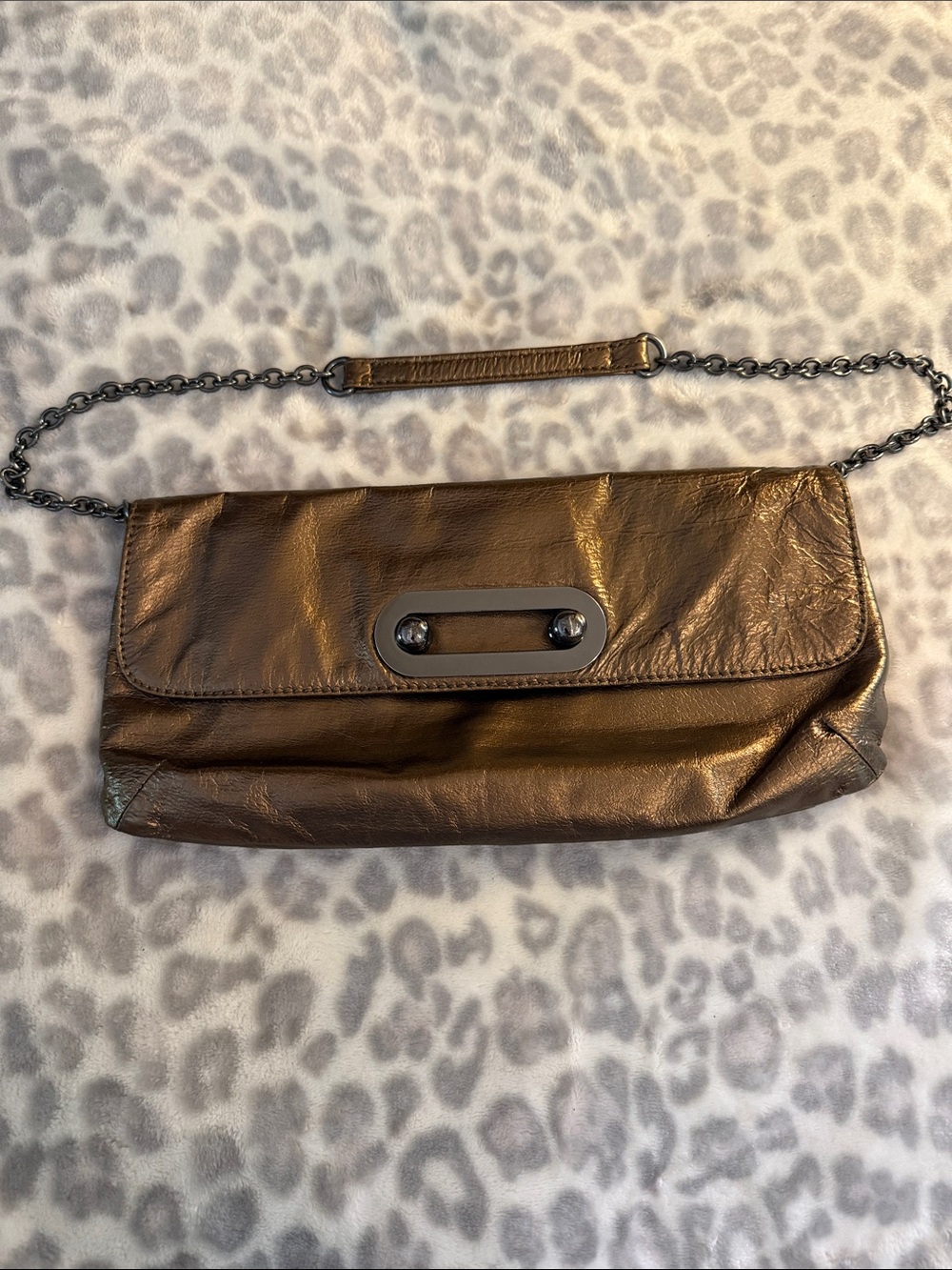 HOBO INTERNATIONAL Leather Chain Shoulder Clutch - Bronze